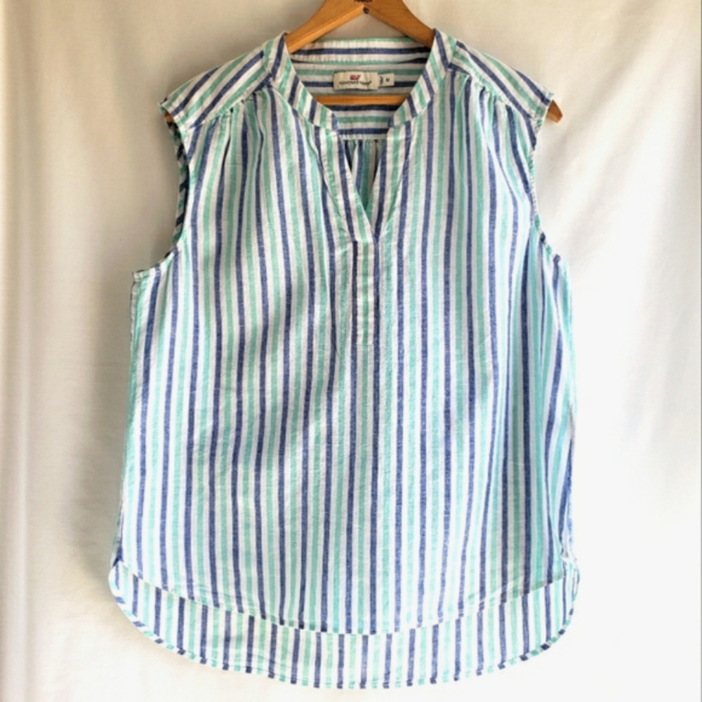 Vineyard Vines Women's Sleeveless Striped Top. Seafoam Green/ White/Blue Size: M